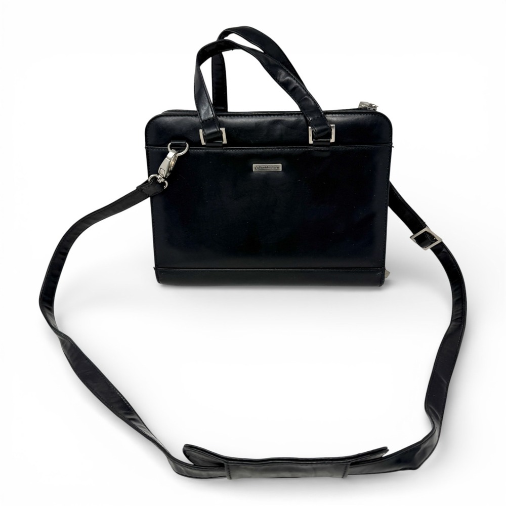 Vtg Franklin Covey Pocket Planner Crossbody Organizer Black Leather Zip Binder